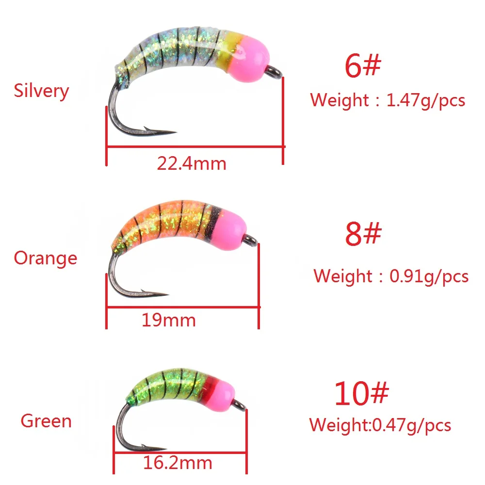 Fly Fishing Trout Brass Bead Head Big Nymph Flies Scud Bug Ice Fishing Worm Fly Caddis Larvae Insect Baits