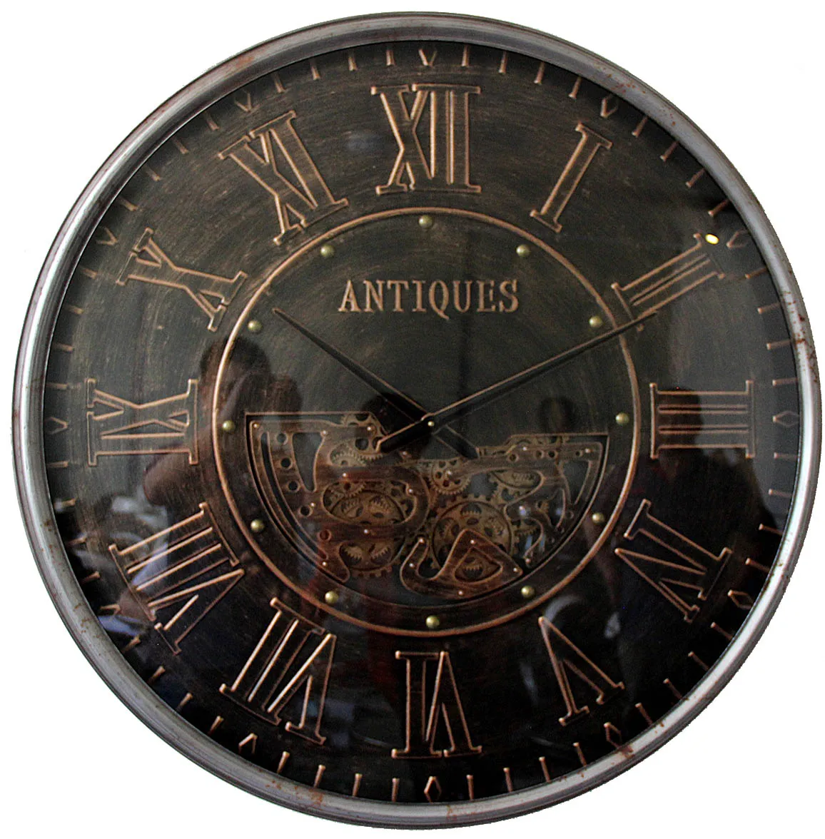 
Wholesale Oversize Round Vintage Style Metal Wall Clocks With Moving Gears and Roman Numerals Battery Operated Glass Covered 