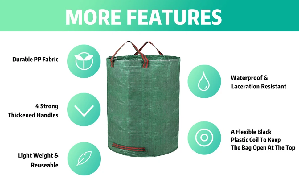 Heavy Duty Green Plastic Leaf Collection Bag Waterproof Foldable Pop-Up for Garden Supplies round Pattern for Outdoor Use