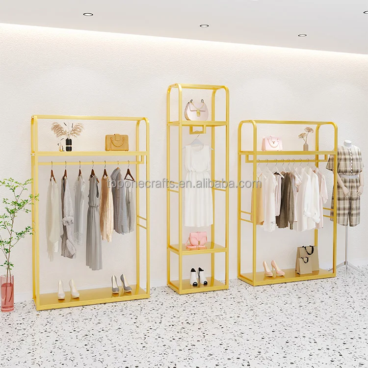 Best Seller Clothing Shop Gold Stainless Steel Floor Stand Space saving heavy duty clothing display racks for boutique