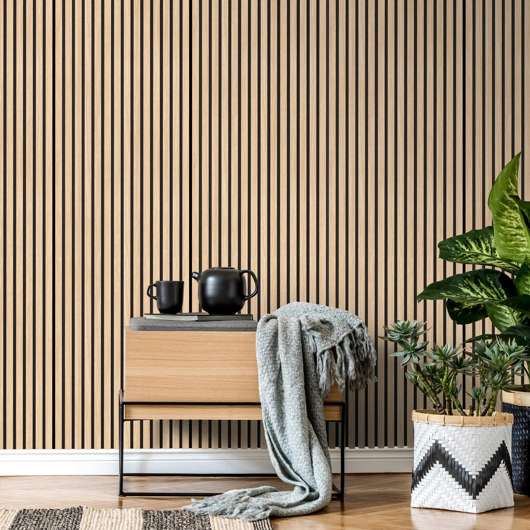White Oak Nature Rustic Wood Veneer PET Felt Backing Slat Wall Panel Acoustic 240cm X 60cm Wood Slat Wall Panels