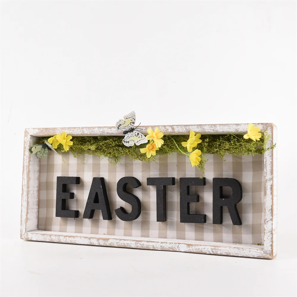 GY BSCI Natural Woodboard Wall Planter Artificial Flowers Home Use Easter Decorations