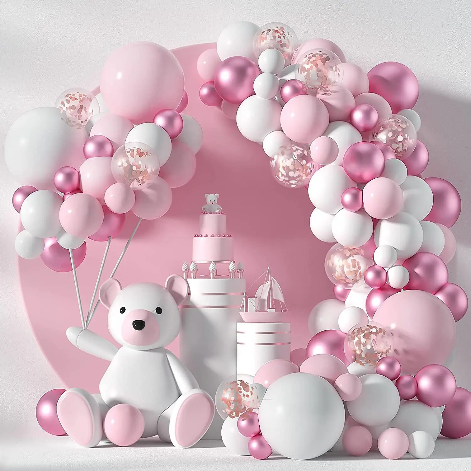 104 PCS Pastel Pink Balloons Arch Garland Kit for Baby Girl Shower Decorations Birthday Wedding Anniversary