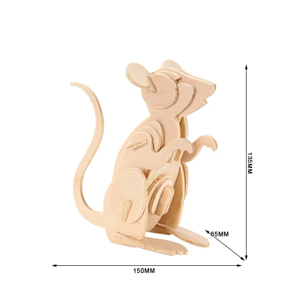 wooden 3d puzzle rat DIY assembling toy wood construction kit mouse animal puzzle 3D wooden Puzzle for Promotion Craft Kit