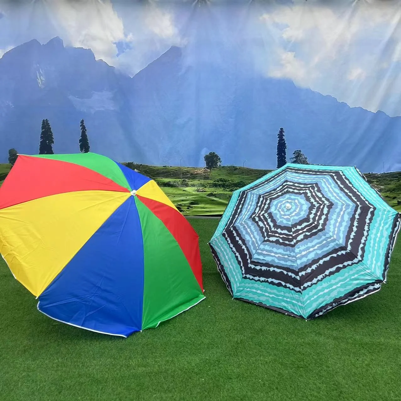Wholesale In Stock Cheap 1.7m Beach Umbrella Polyester Fabric Sun Shade