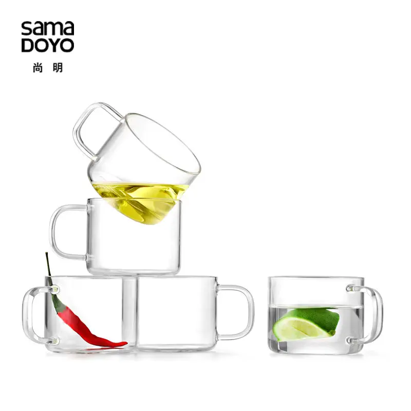 Wholesale Transparent Coffee Cup Single Layer Tea Water Cups High Borosilicate Small Clear Glass Clear Tea Cup with Handle