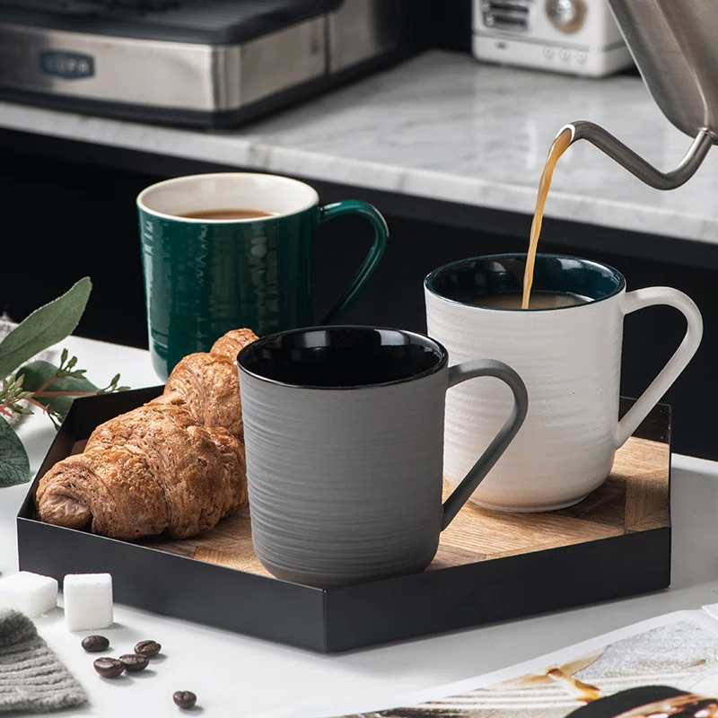 Elegant Unique Japanese-Simple Style Round Solid Color Stoneware Coffee Cups With Handle  Ceramic Mugs Wholesale