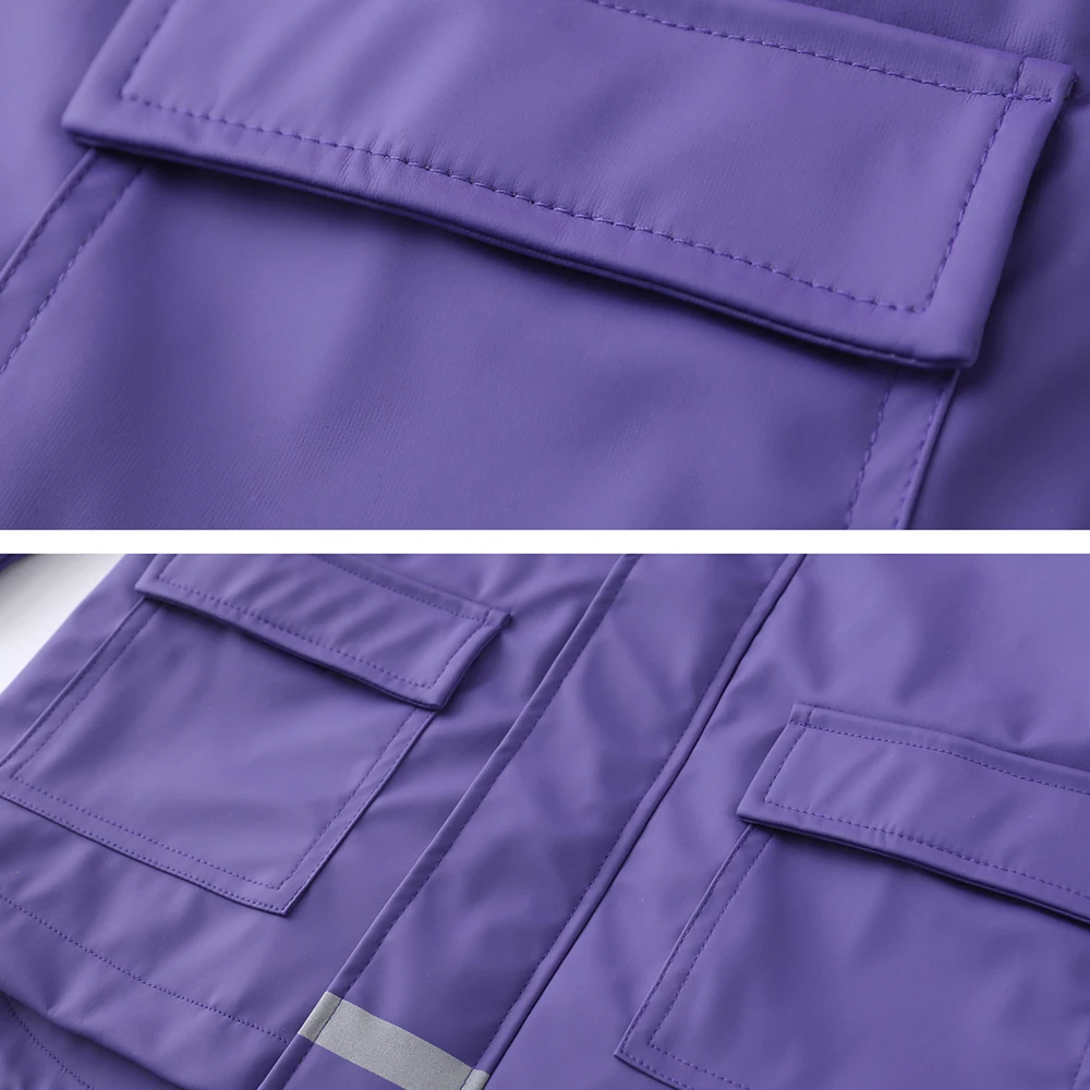 Girls Long-Length Waterproof Raincoat with Fleece Lining Hooded Windbreaker for Autumn Zipper Closure