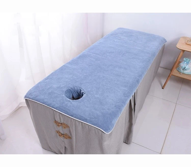 Spa beauty Flat Sheet Microfiber Comfortable Soft Polyester Water Absorbent Bath Towel Massage Bed Sheet with hole