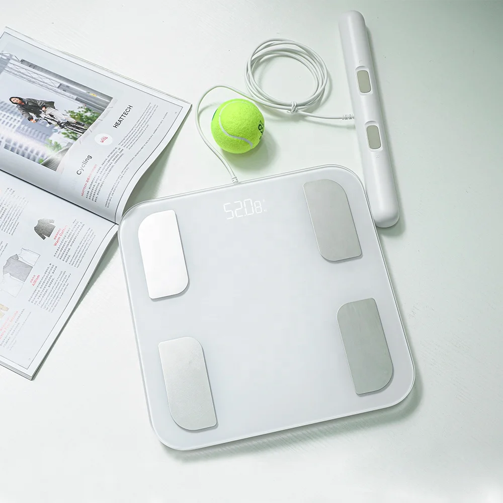 Welland 18-Datas Body Fat Analyzer Smart Scale 8-Sensor Handle Digital Weighing Scale Body Weight Fat Electric Power Free App