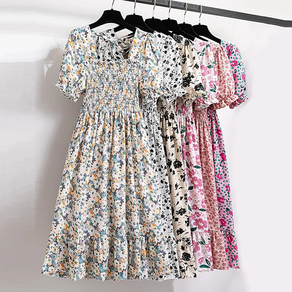 Summer Bohemian Chiffon Women Dresses Beach Holiday Short Sleeve Ladies Girl Midi Casual Party Dresses Mujer Vestidos