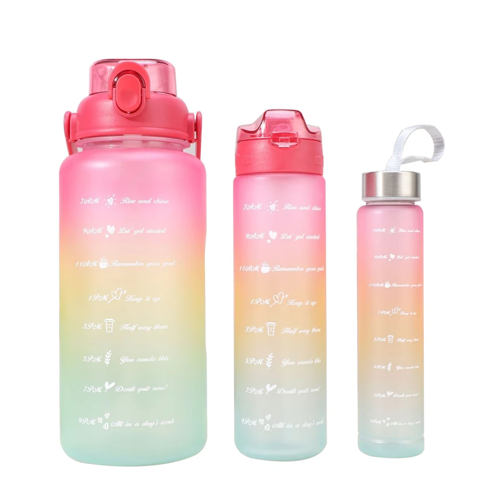 Beauchy Water Bottle  3Pcs Gym 2 litre Sports Water Bottles Motivational Plastic Fitness With Time Marker Custom Logo