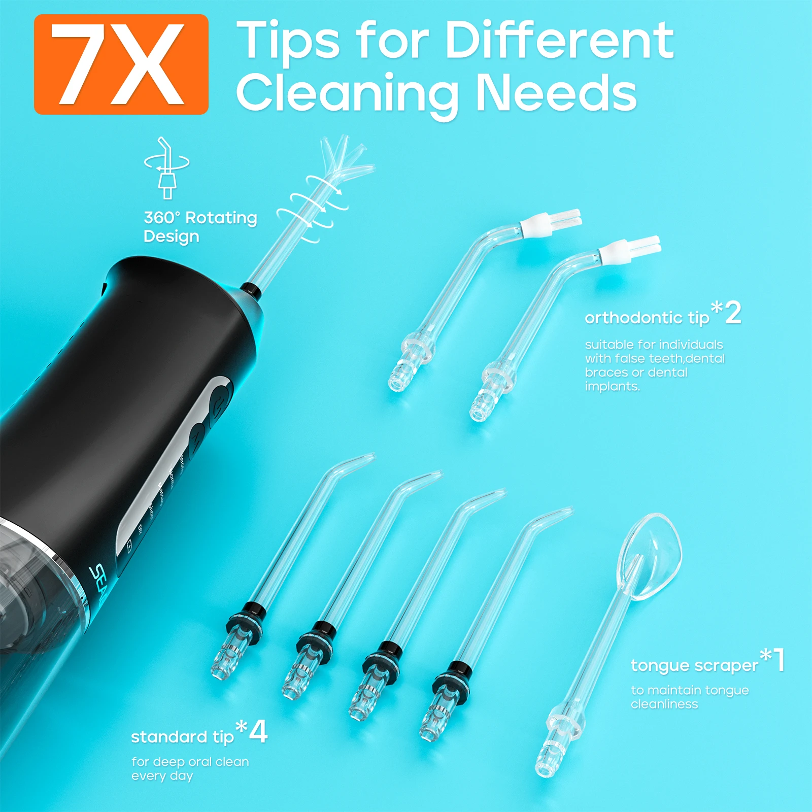 SEAGO Water Dental Flosser Cordless for Teeth, Oral  Dental Irrigator Water Flosser , DIY Mode Memory Function with 5 Modes