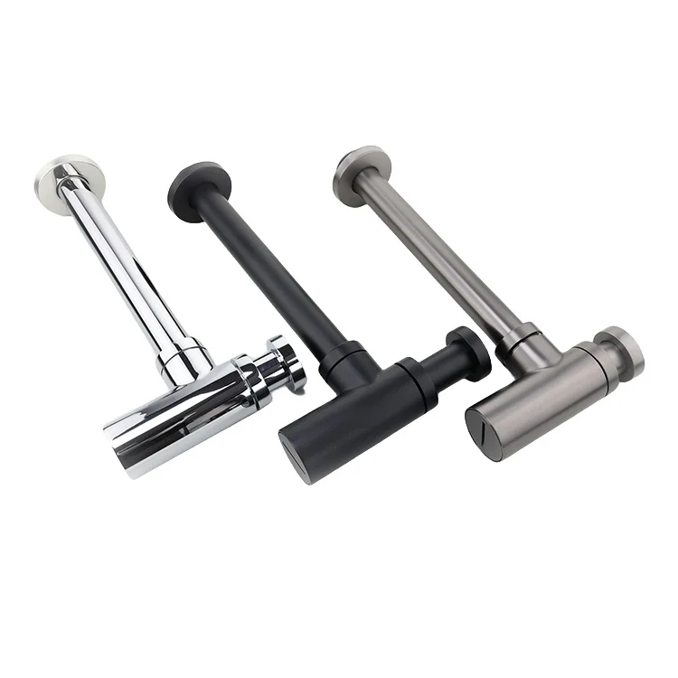 Bottle Trap Brass Round Siphon Black Chrome Gold P-trap Bathroom Vanity Basin Pipe Waste With Pop Up Drain