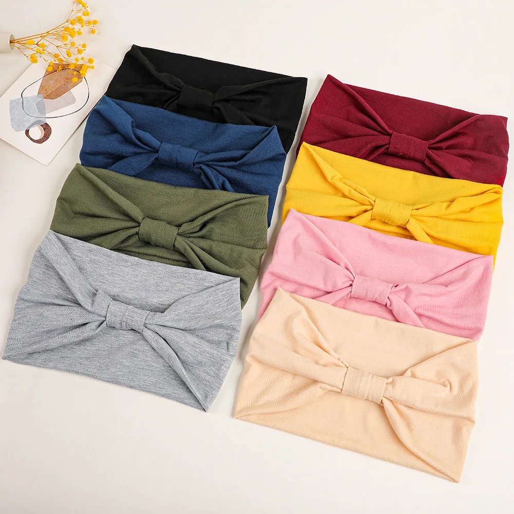 Women Knotted  Solid Color Wide Headband Turban Headwear