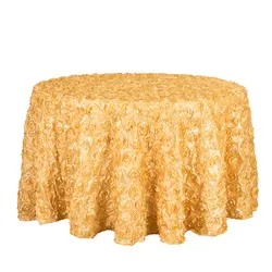 Satin Raised Rosettes Gold 3D Floral Tablecloth for Wedding Party