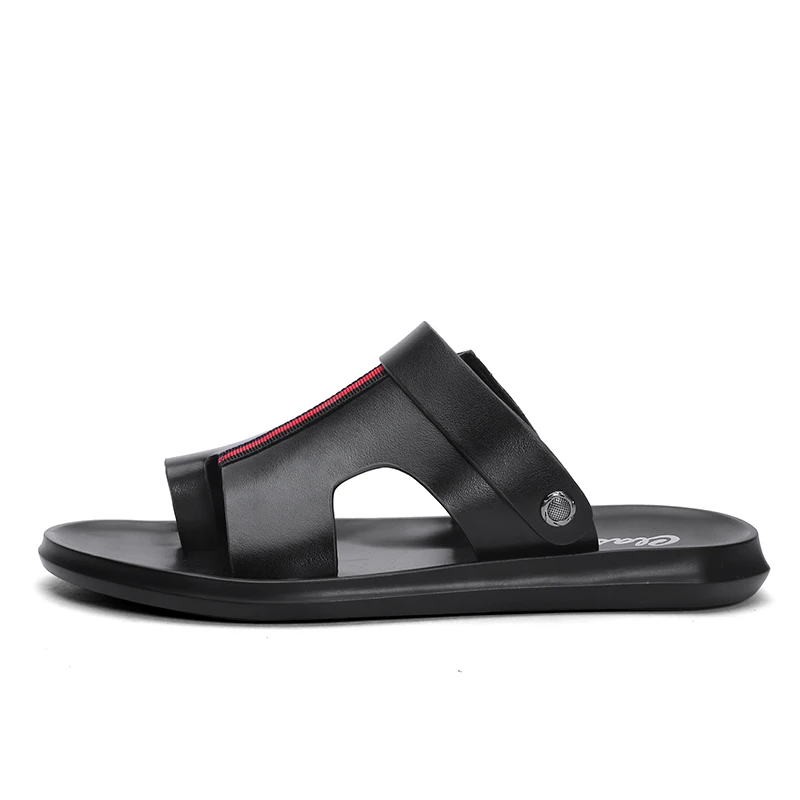 Удобная повседневная обувь, мужские сандалии с резиновой подошвой, стильный внешний вид из натуральной кожи