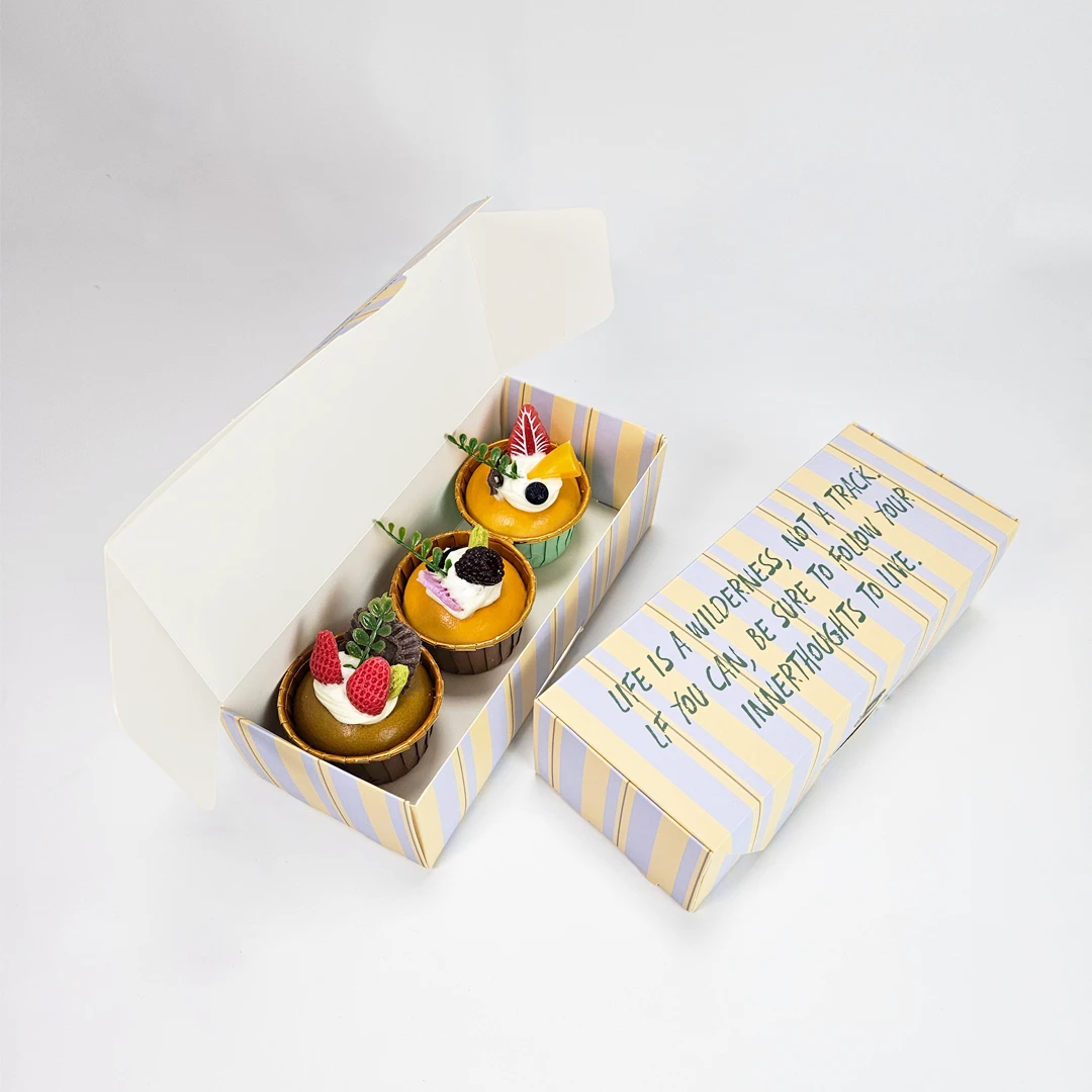 Custom Printed Cardboard Packaging Croissant Box Flat Fold Cupcake Boxes Sweets Gift Box