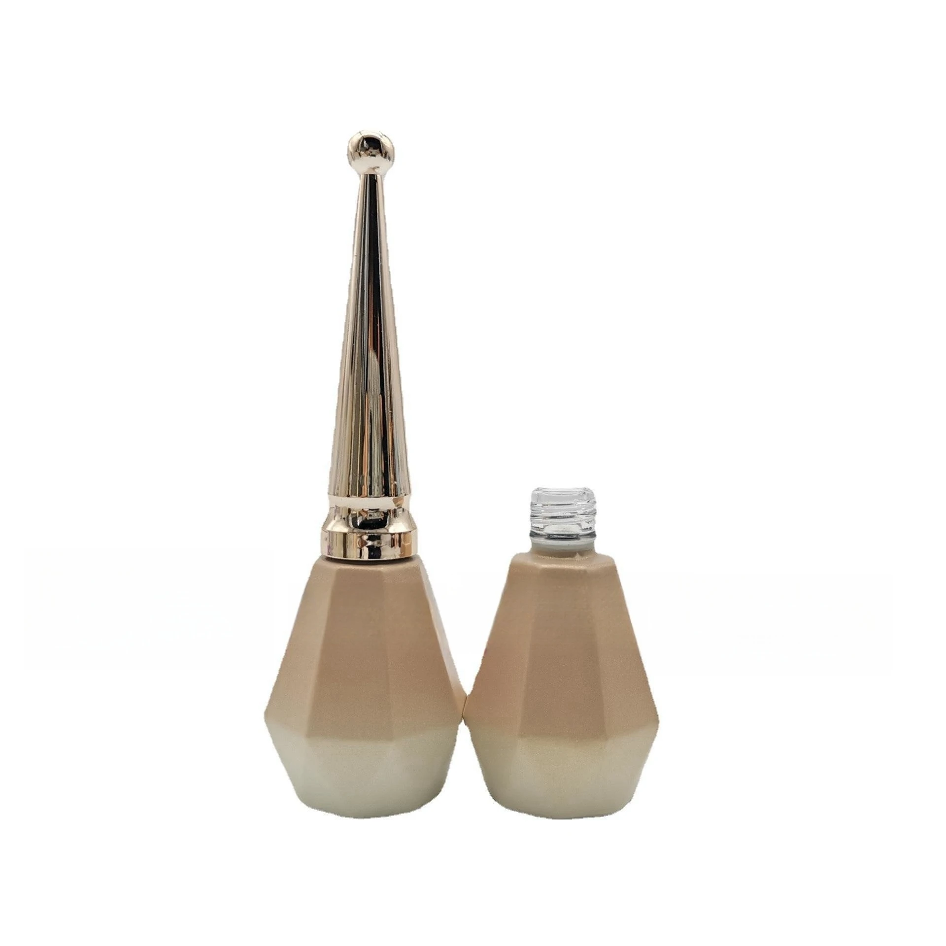 Unique hexagonal 15ml white pink nail polish bottle with gold lid