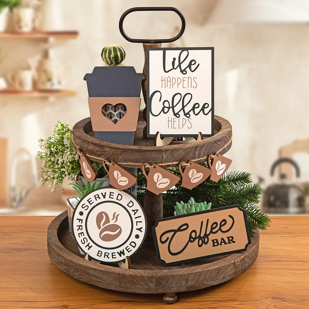 Coffee coffee series layered pallet decoration Wooden craft desktop settings set