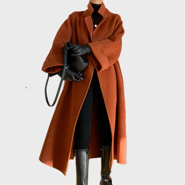 Женский Длинный Тренч из 100%-ной шерсти, 100% кашемировое пальто