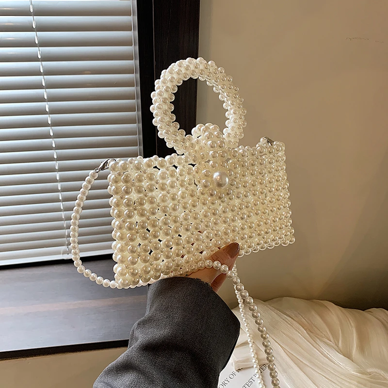 Newest pearl clutch evening bag handmade beaded dinner banquet pearl party bags Tote Handbag