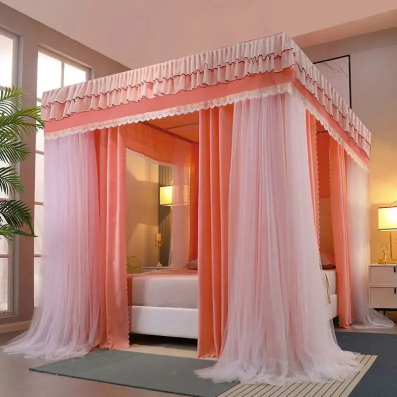 Four Season Quadrate  Mosquito Net with Frame Romantic Shading Bed Curtain Canopy Nets Three-door Bedcover Curtain R2277