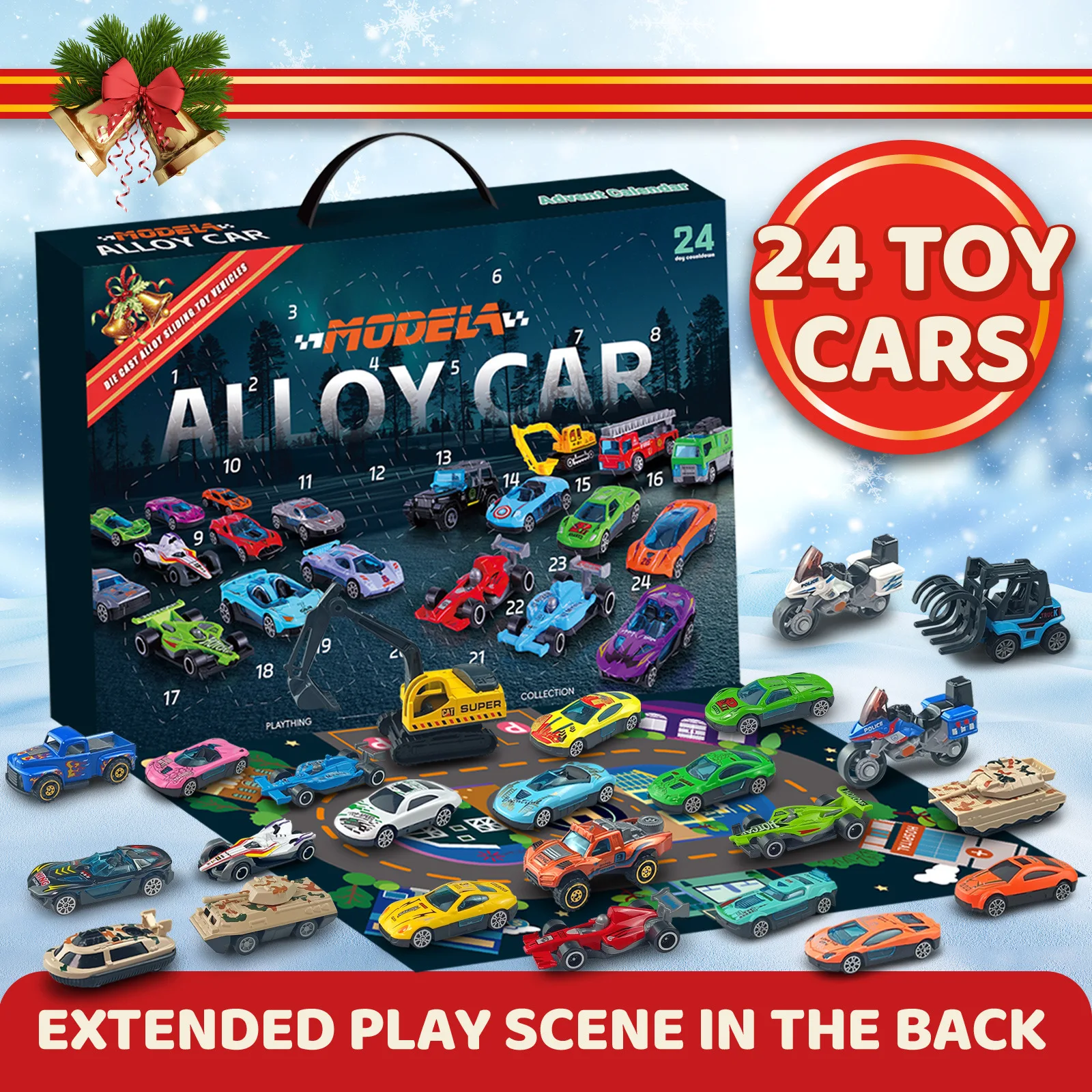 Christmas model car toys for kids calendar blind box 24 days alloy car car simulation toys