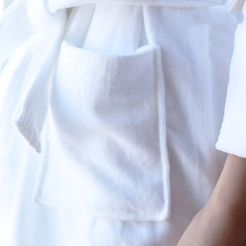 Customizable 100% Cotton White Velvet Hotel Bathrobe Women Shawl Collar Plus Size Thermal Plain Dyed Solid Pattern Velour Adults