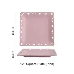 Wedding Factory Direct Classic French Hollow-out Dinner Set Square Porcelain Plates Sets Pink Ceramic Dinner Set
