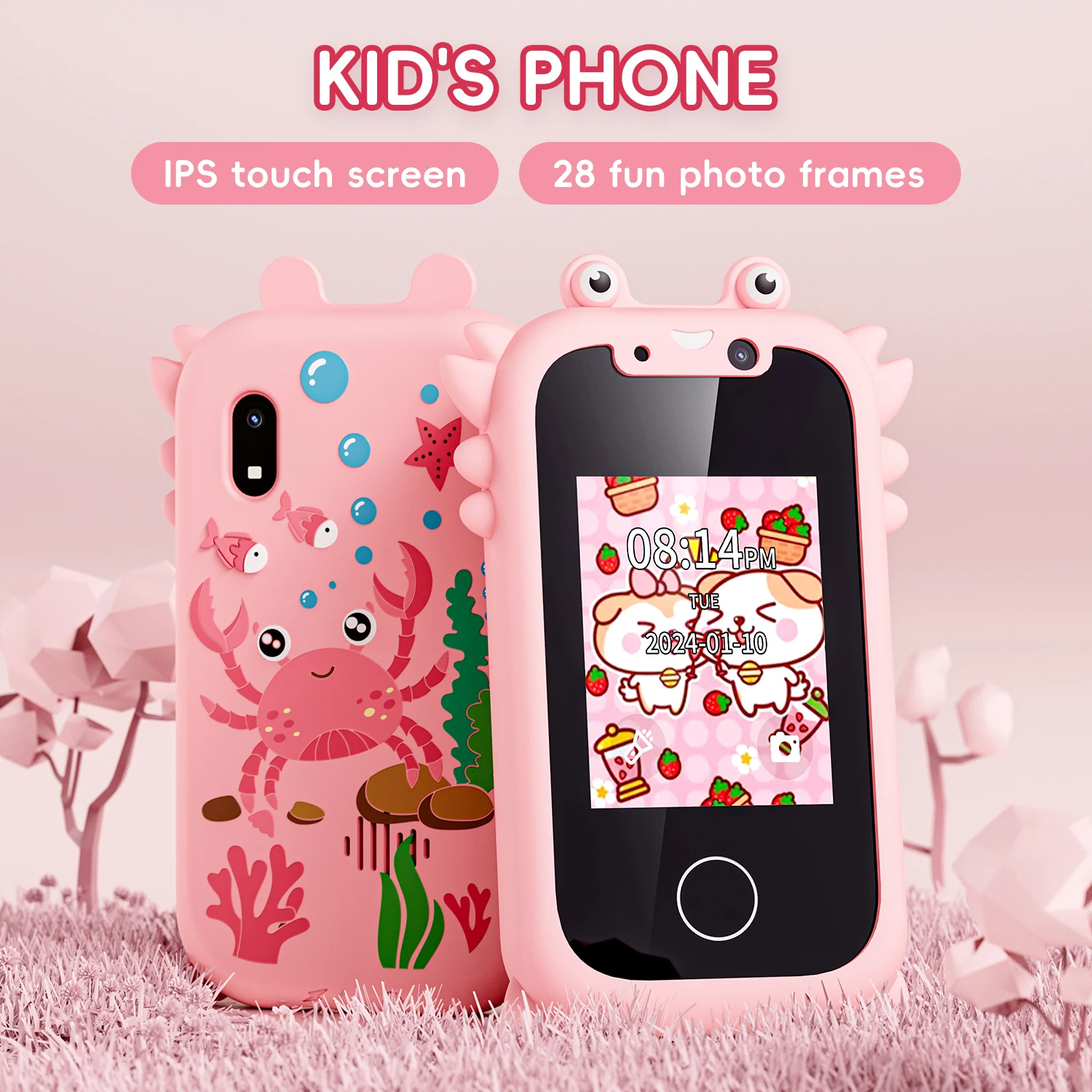 China Made Crab Cartoon 2.4-Inch HD Screen Children Smart Phone Toy Gift With Educational Games Toddler Learning kids mini phone