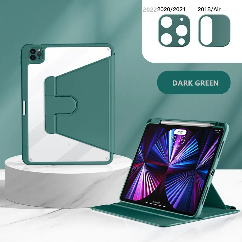 360 Rotatable Case for ipad 10.2 Case Cover for ipad pro 12.9 leather case Clear Hybrid Back Cover with Pencil Holder