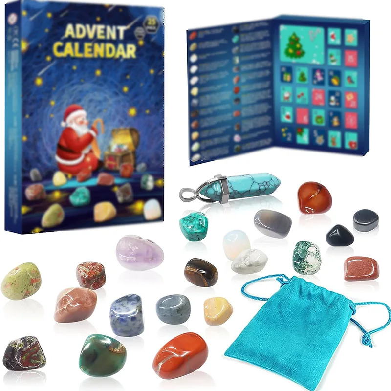 Custom Advent Calendar Blind Box Christmas Crystal Natural Gemstone Set 24 Days of Christmas Countdown Calendar Kids Gift Kit