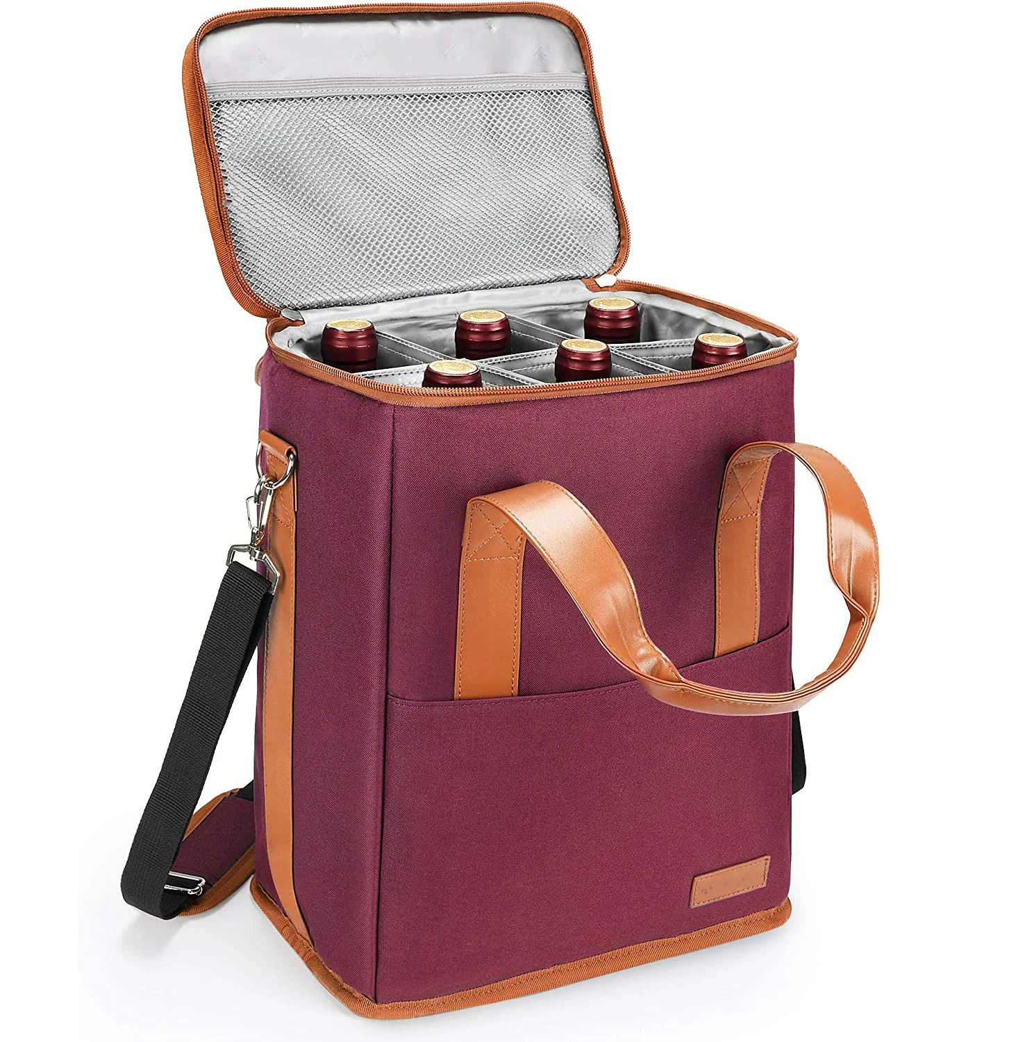 6 Bottle Wine Insulated Leak proof Padded Wine Cooler Carrying Tote Bag For Travel Camping And Picnic