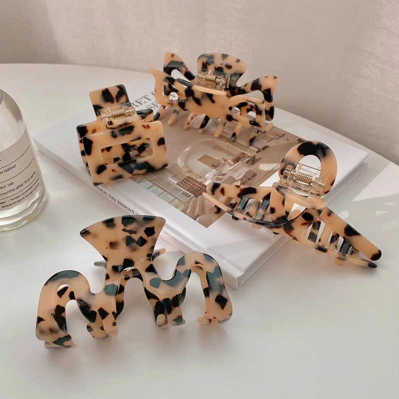 New Hair clips Accessories Makeup Styling Tools Geometric Square Tortoiseshell Leopard Print Acetate Claw Clips For