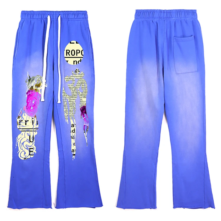 AX Factory OEM Manufacturer Heavyweight Cotton Flared Sweat Pants Wholesale Custom Logo Printing Stacked Sweatpants Men