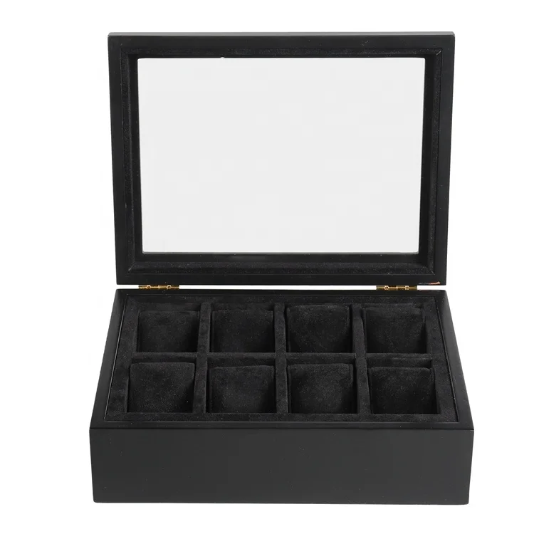Factory Wholesale Wooden 8-Slot Watch Box Removable Watch Pillow Watch Display Case with Large Glass Lid