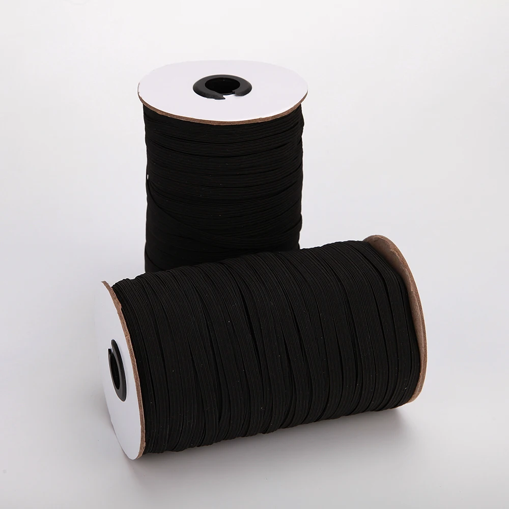 Wholesale Custom Rolls Black White 3mm 5mm 6mm 8mm 10mm 12mm Knitted Textile Flat Braided Elastic Band For Garment Sewing