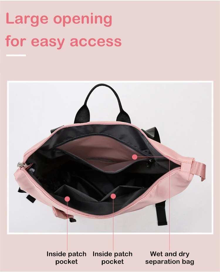 Factory Wholesale Sport Bag Waterproof Pink Fitness Sport Gym Shoes Compartment Duffel Travel Bag Drawstring Customized Logo