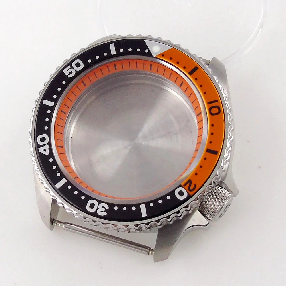 Корона на 3 8 SKX мод 42 мм Корпус часов 200M водонепроницаемый чехол для дайвинга части наручных оранжевый глава кольцо из сапфирового стекла чайник