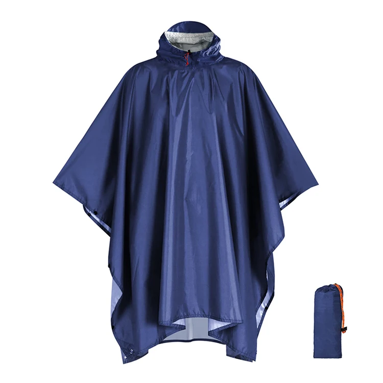 outdoor reusable hooded rain poncho for adult with pocket breathable polyester nylon raincoat custom