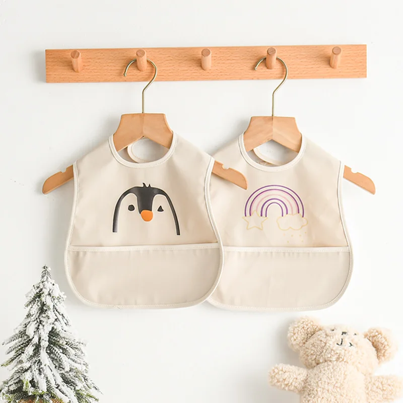 Waterproof Baby Bibs Multifunction Sleeveless Baby Apron Easy Clean PU Baby Feeding Bibs