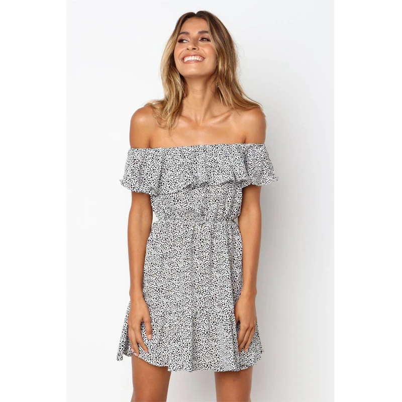 
hot sale chiffon sexy off the shoulder mini dresses 2021 new floral midi women dress 