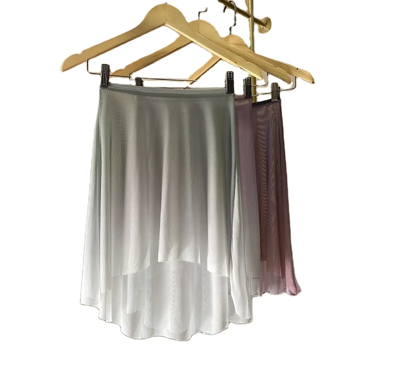 Women Girl Ballet Dance Skirt Gradient Color Chiffon Long Swing Sheer Wrap Training Skirts Modern Ballet Performance Dancewear