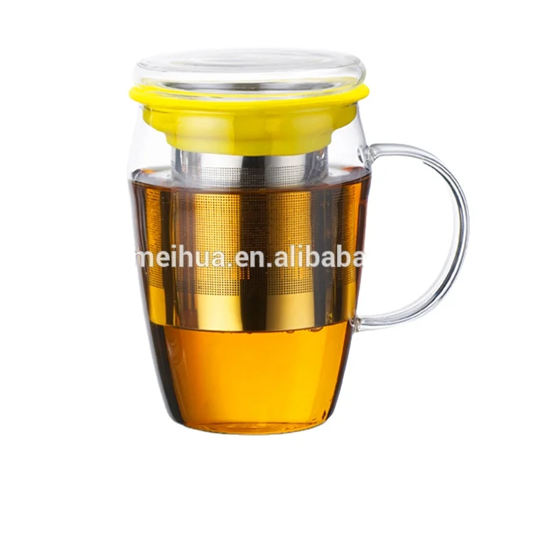 Hot selling factory wholesale home goods personal use borosilicate glass travel mug glass tea infuser mug gift tea set