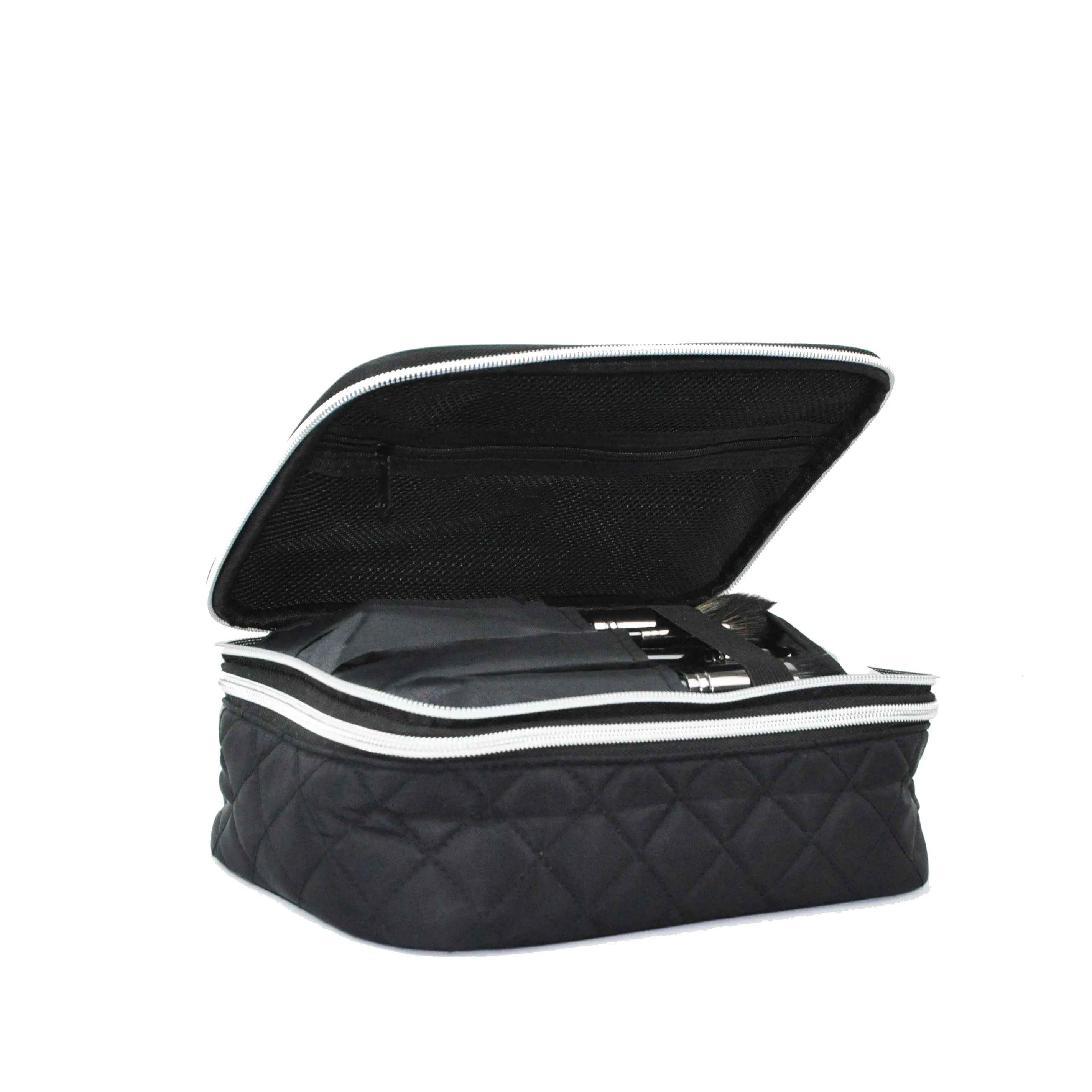 Portable Double Layer Quilted Travel Makeup Bag Brush Organizer Cosmetic Case Bag Storage Cosmetics Make UP Brush Cosmetic Bag