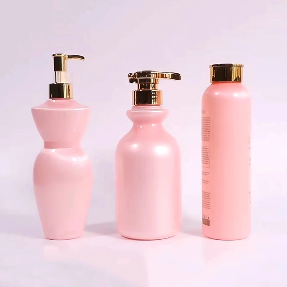5 star hotel eco friendly hair costom wholesale 300ml 500ml rose gold plastic pump empty luxury shampoo bottle