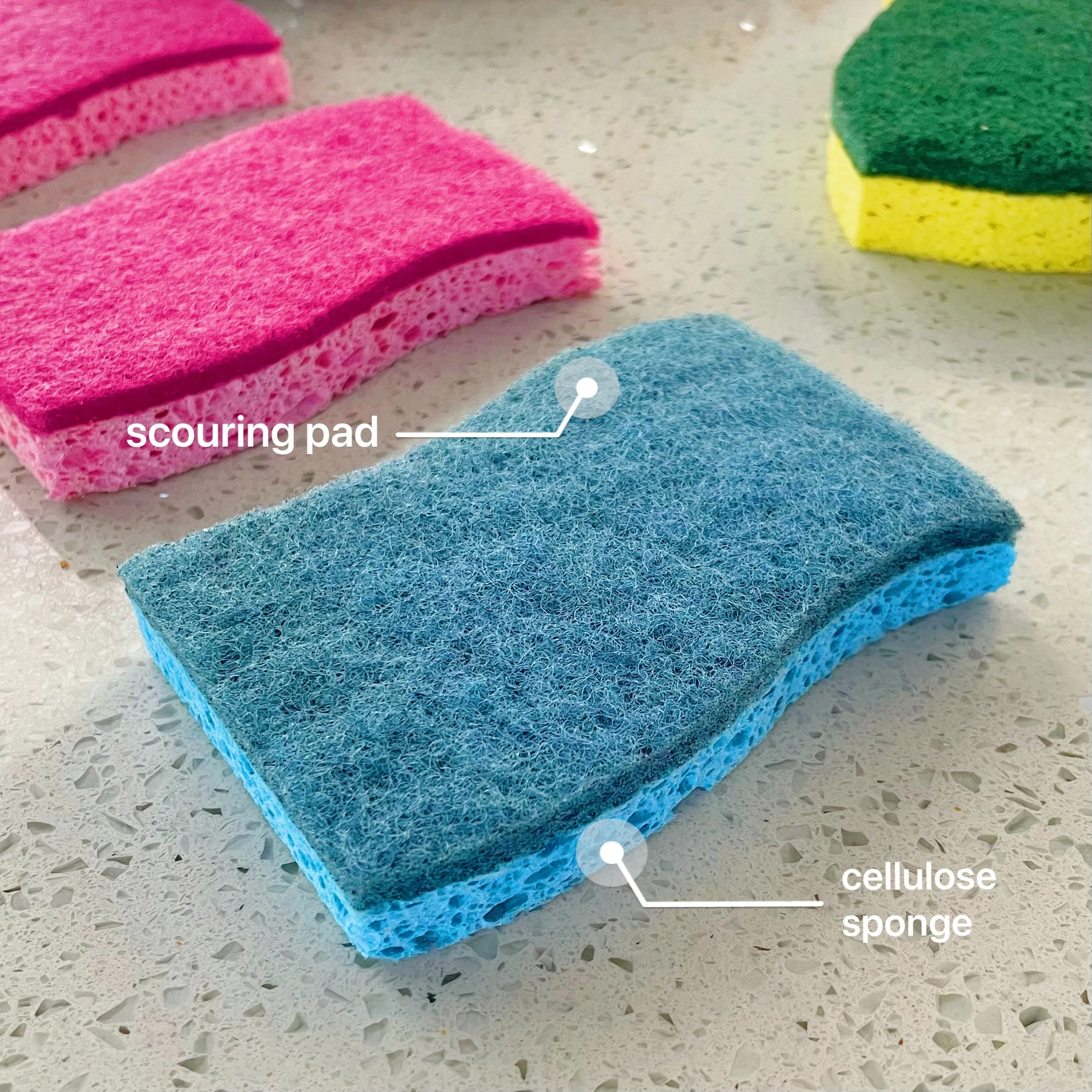 Amazon Hot Sale Blue Wavy Vegetable Biodegradable Skin-Friendly Kitchen Cleaning Cellulose Sponge Scrubber Sponge Scouring Pad