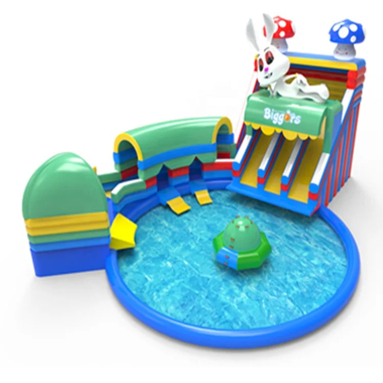 Portable Animal Theme Swimming Pool Water Park With Inflatable Wet Dry Slide