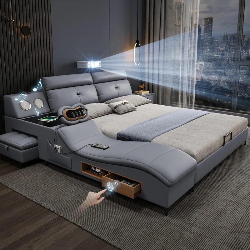 Bedroom furniture set designer leather light luxury modern bed king size bed other  bedroom furniture Storage bed with music